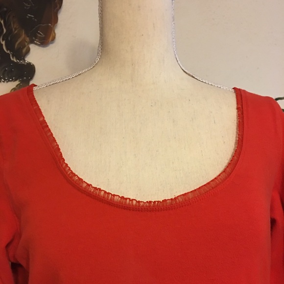 Metro Style tomato red long sleeve ribbon top M - Picture 5 of 8